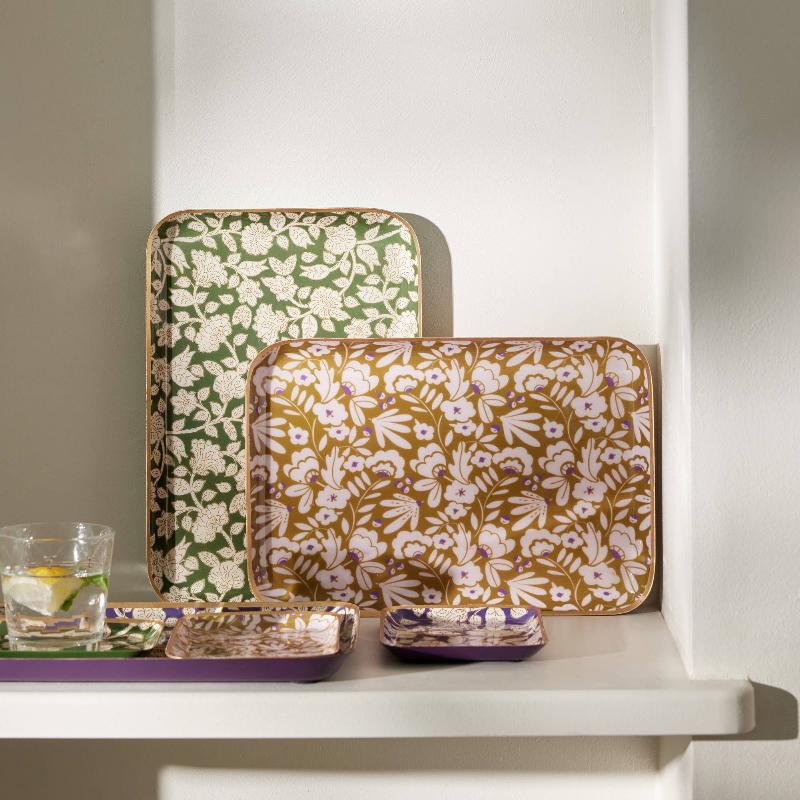 Plateau bohème chic avec fleurs en métal émaillé Iris Curry
