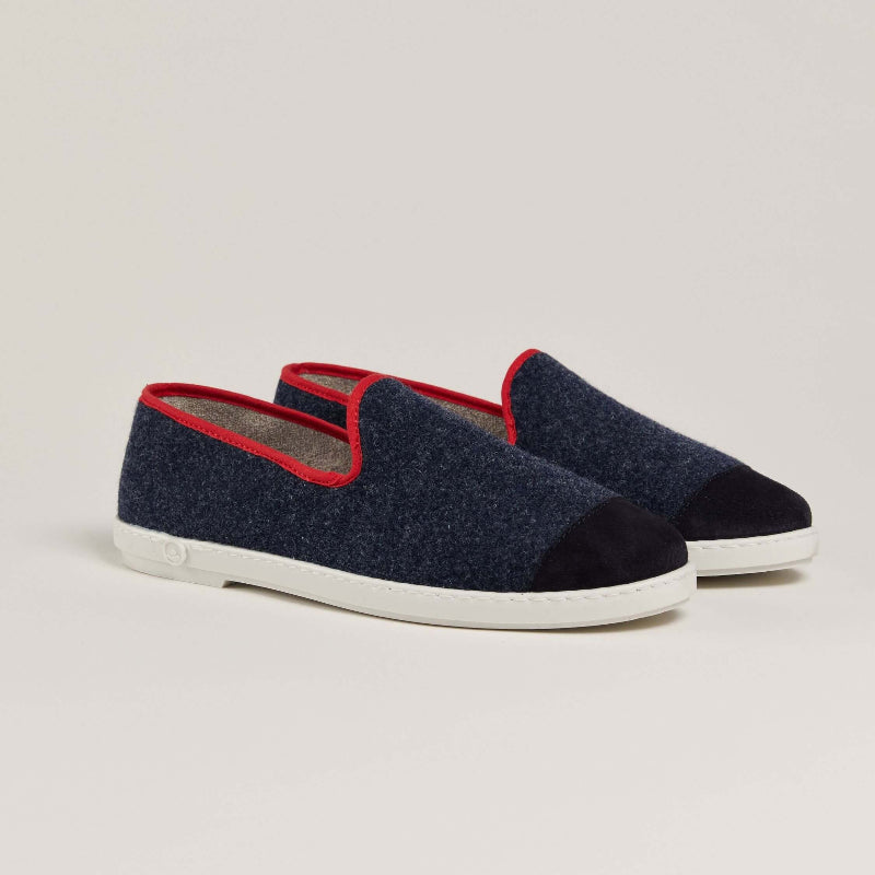 Chausson homme laine, marine rouge