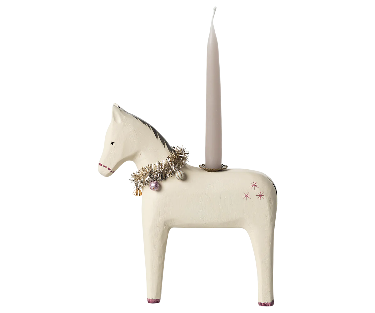 Bougeoir Cheval de Noël en bois
