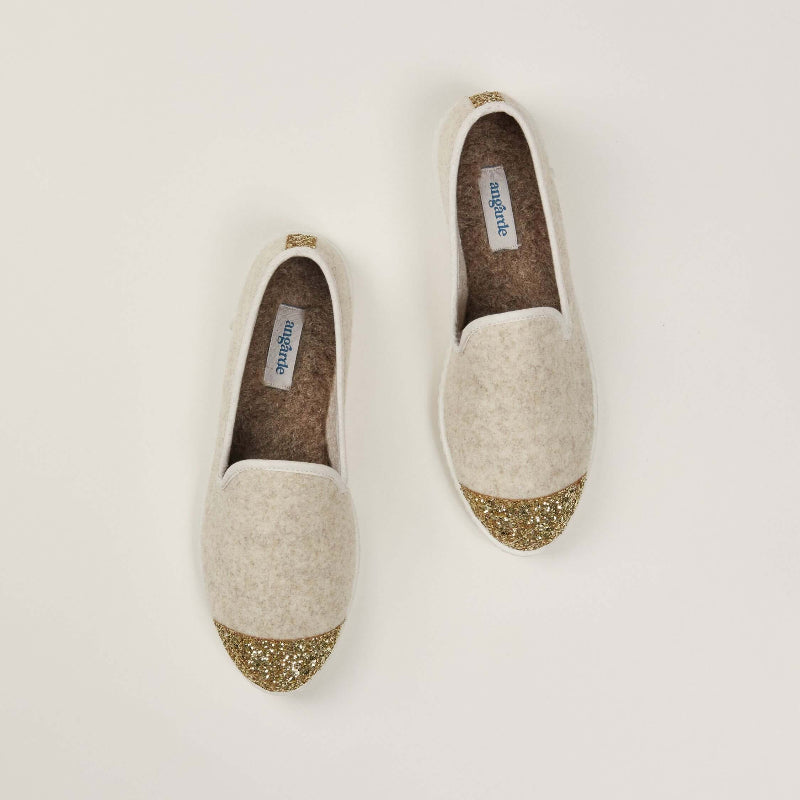 Chausson femme laine - beige paillettes