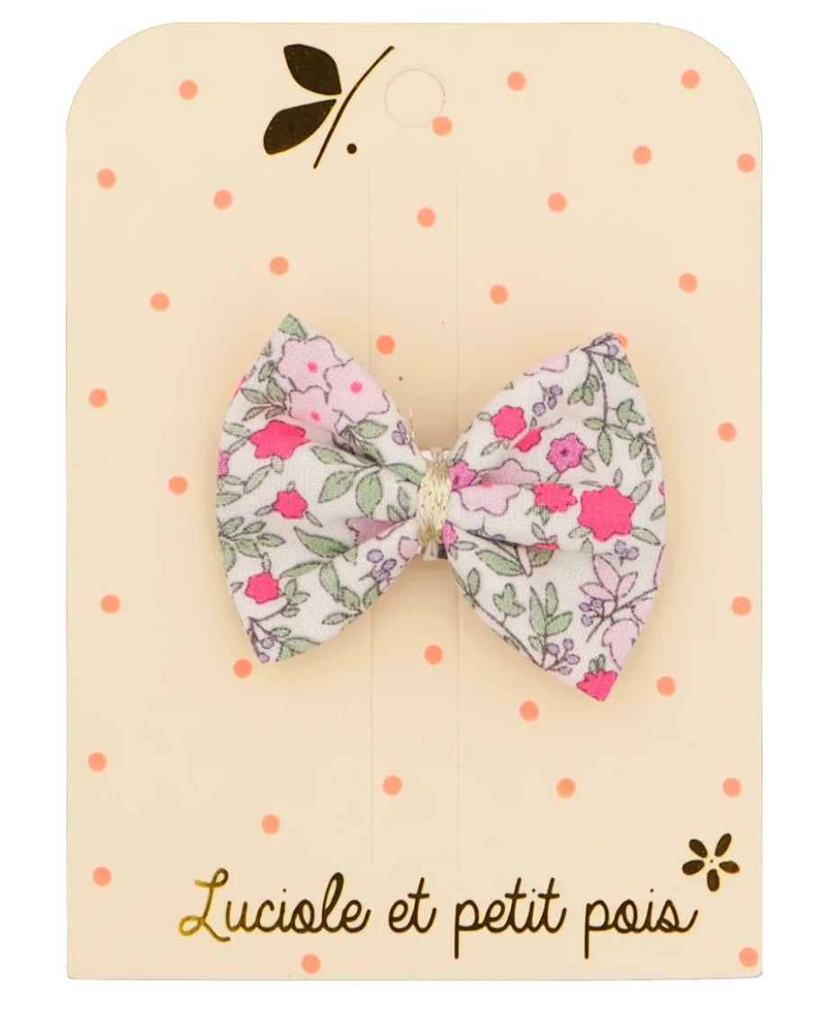 Barrette nœud ruban - Rose fluo
