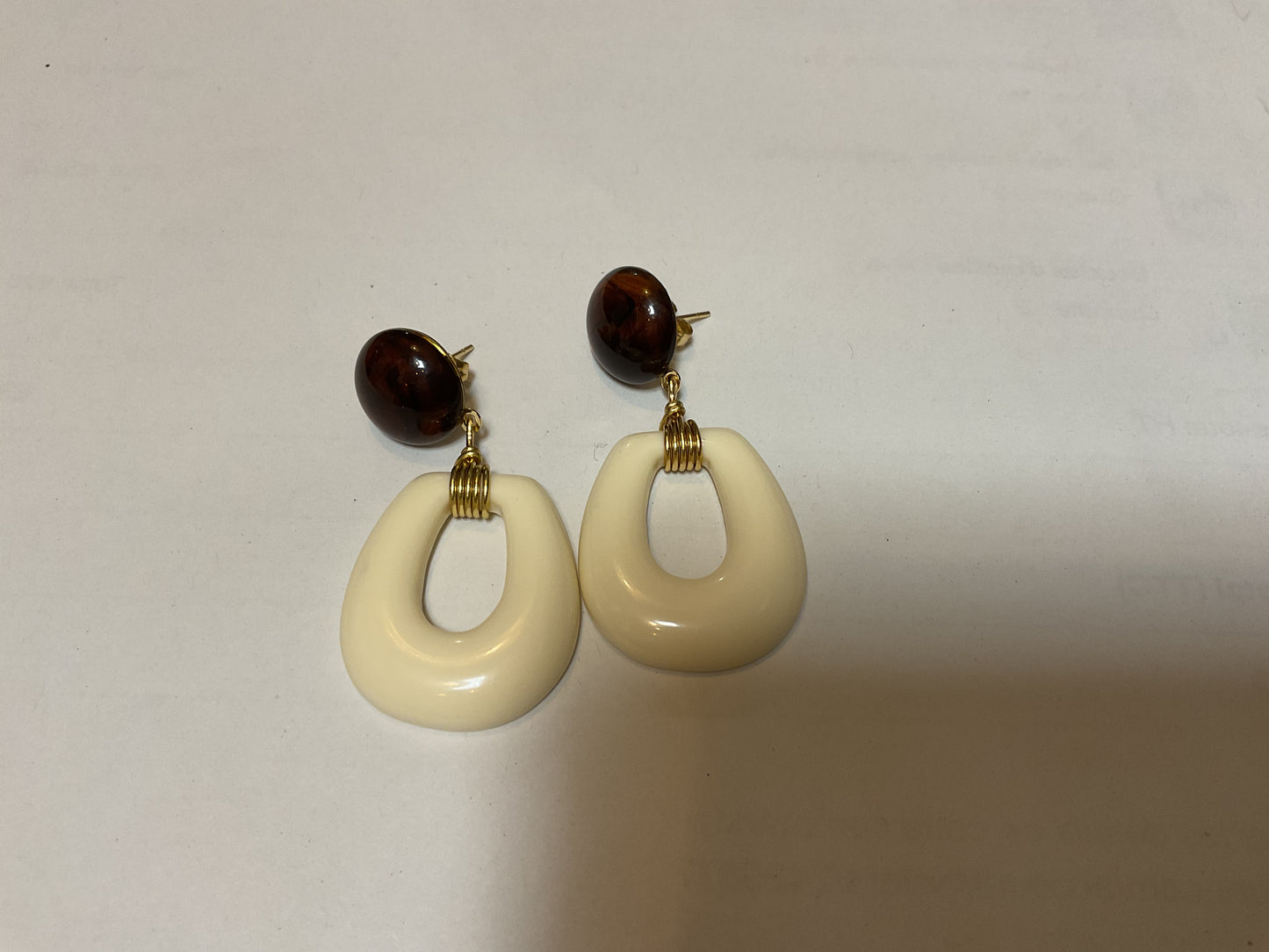 Boucles d’oreilles Talia - Crème et Marron marbré