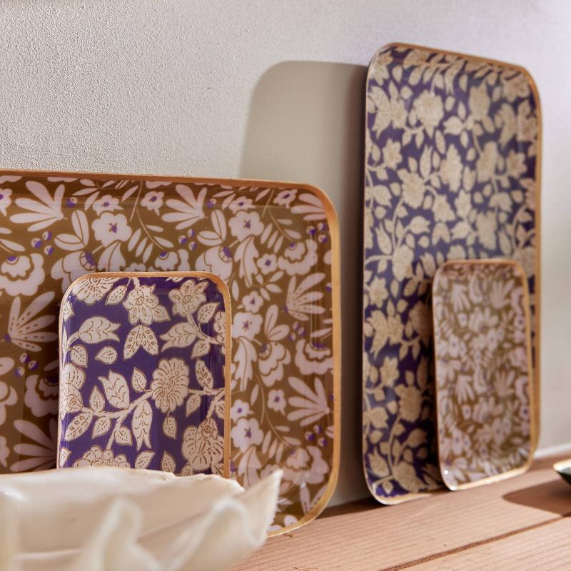 Plateau bohème chic avec fleurs en métal émaillé Tiny Violine