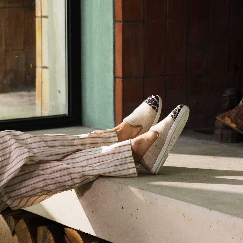 Chausson femme laine - beige léopard