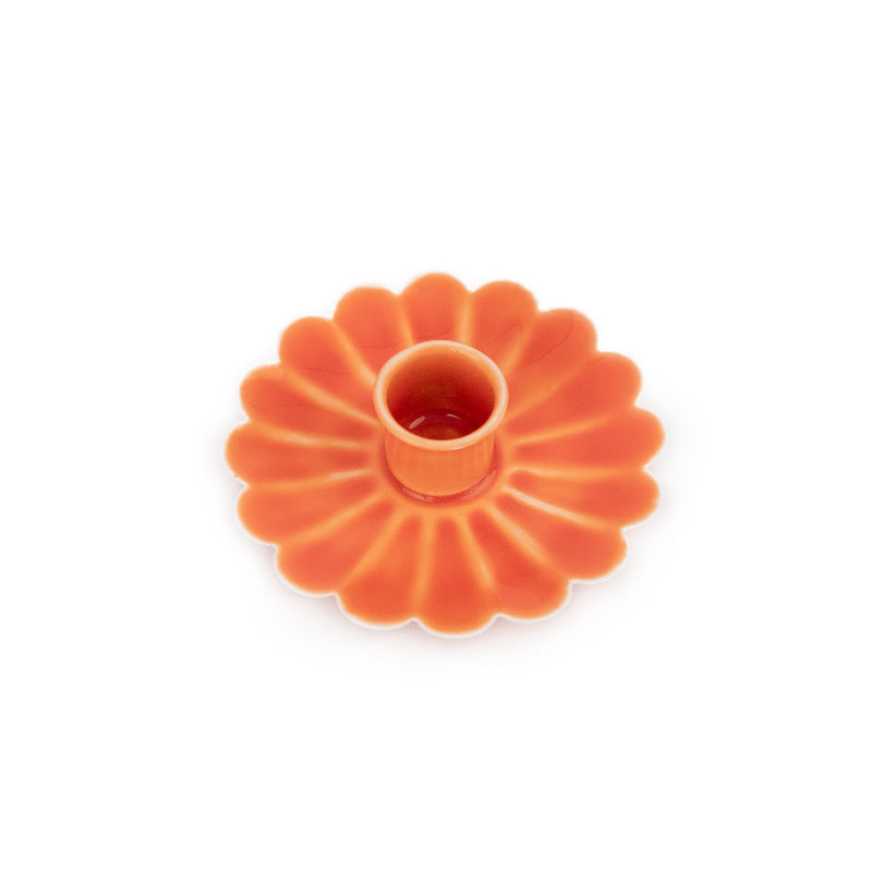 Bougeoir métal fleur orange