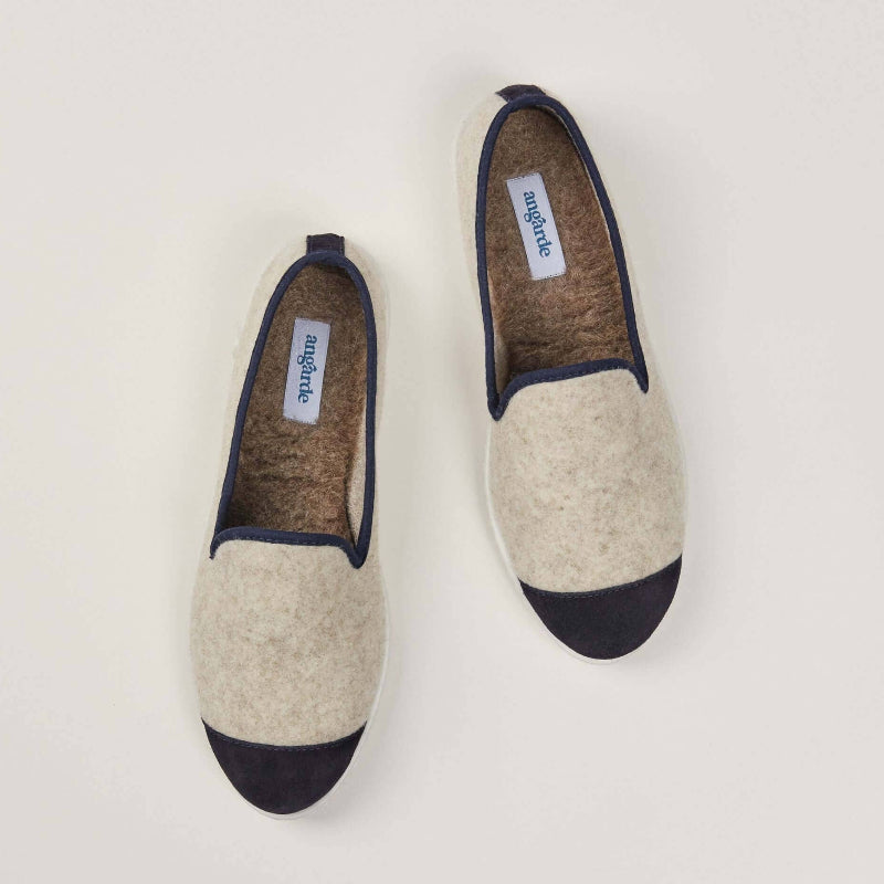 Chausson homme laine - beige marine