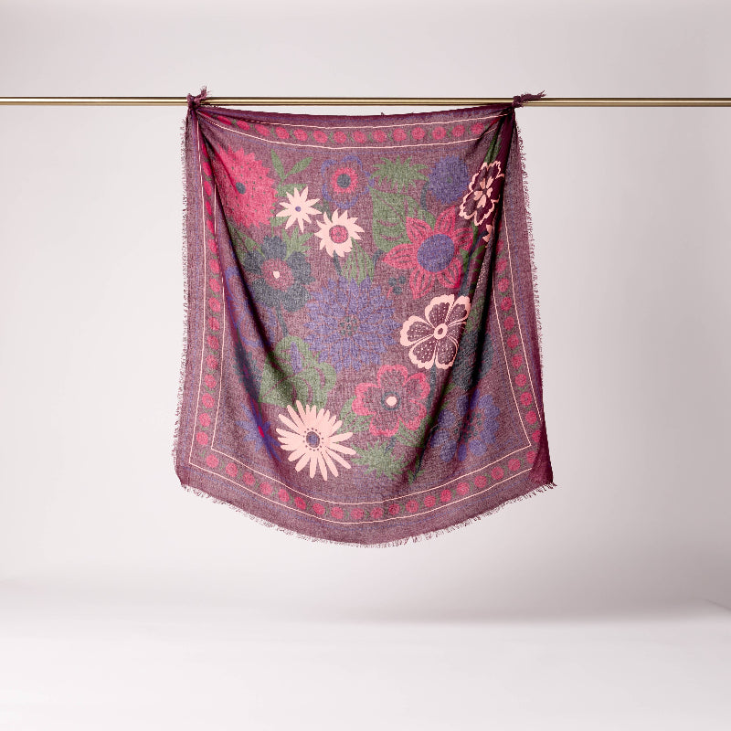 FOULARD LAINE ET SOIE WINTER BLOOM FIGUE