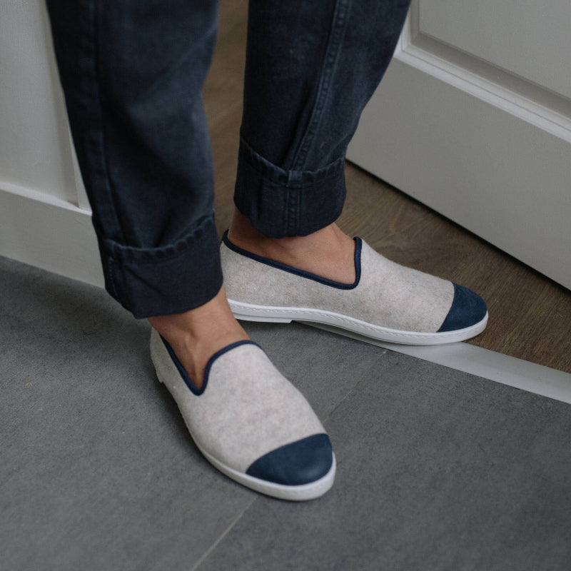 Chausson homme laine - beige marine