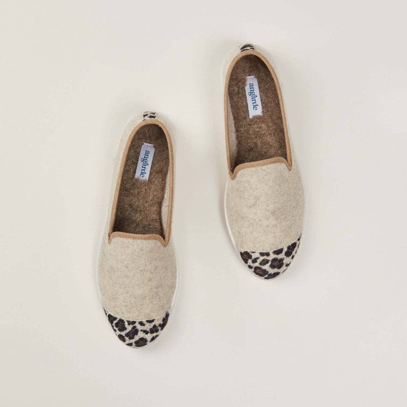 Chausson femme laine - beige léopard