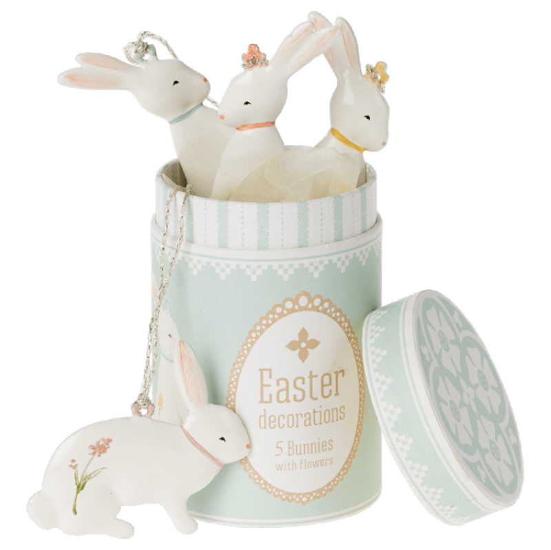 Boîte 5 décorations de Pâques - Lapins