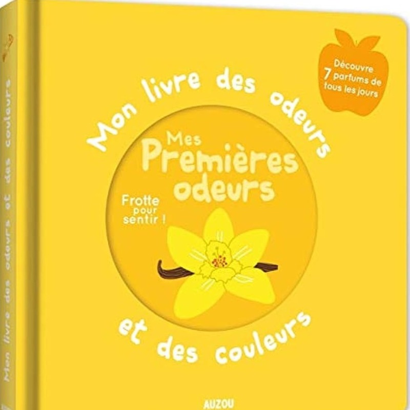 Une couleur, un imagier et une odeur par double-page sur le thème mes premières odeurs. Ce nouveau livre des odeurs permet ici de découvrir l'odeur du kiwi, de la framboise, de la vanille, du raisin, de la rose, du chocolat et de la mer. Chaque page de gauche présente une couleur grâce à de jolies illustrations simples et enfantines, mais que se cache-t-il derrière le rabat ? En frottant son doigt, l'enfant y découvrira l'odeur d'un fruit de la couleur de la page.