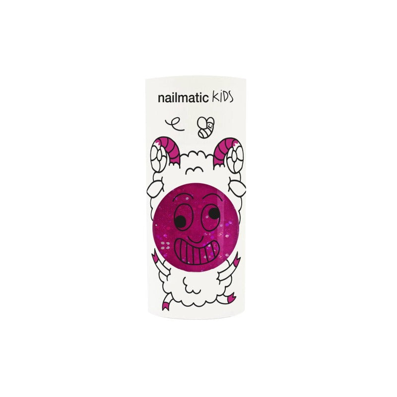 Vernis pour enfant à base d'eau et se retire à l'eau de la marque Nailmatic. le voici dans sa version framboise pailleté