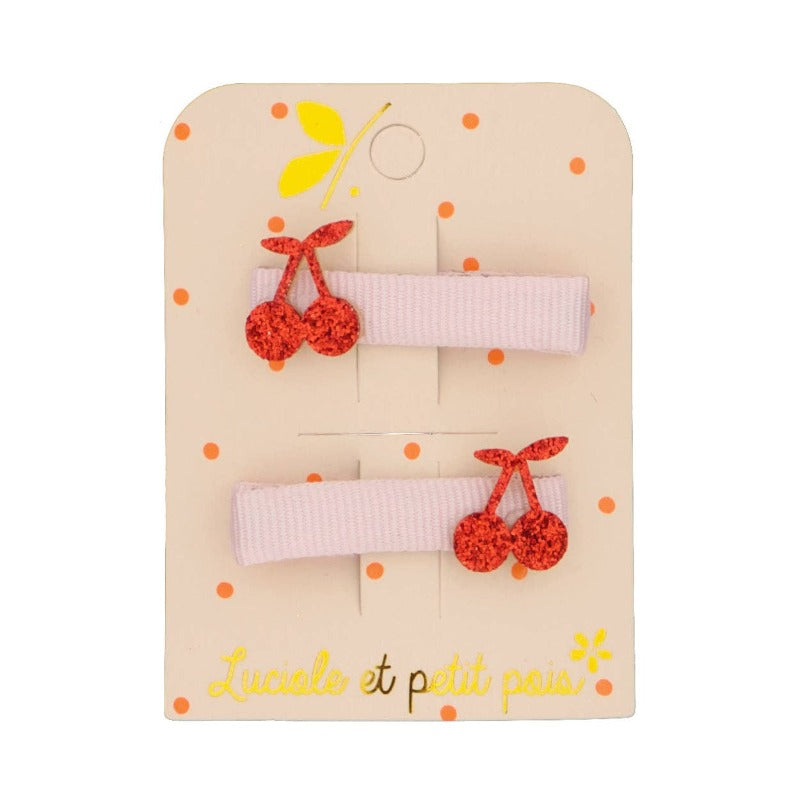Barrettes mini cerises rouges (paire)