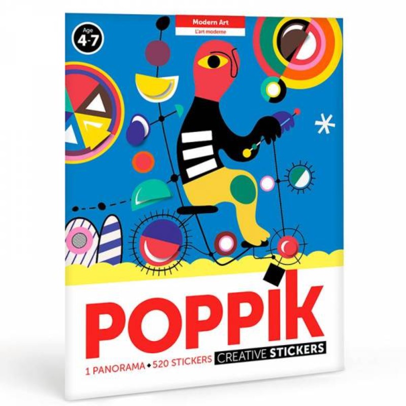 Cercles concentriques, damiers, rayures, motifs géométriques : chaque détail est un clin d'oeil à un artiste emblématique de l'Art moderne. Thème Art Moderne, 520 stickers à coller dès 4 ans une création Poppik.