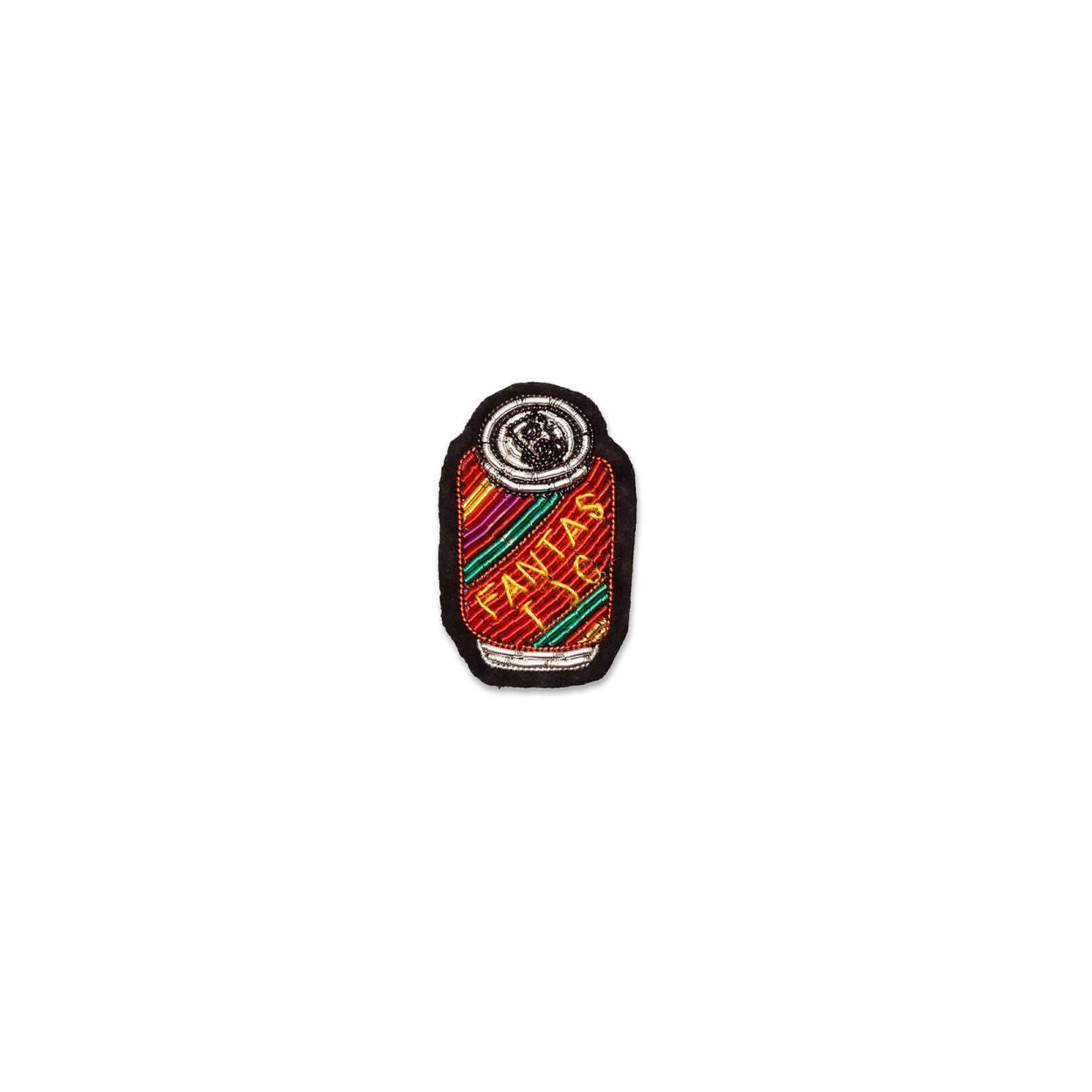 COLLECTION RIVIERA broche brodée main en forme de canette de soda pour pimper votre tenue. Dessinées et brodées à la main, ces broches sont l'accessoire indispensable de l’élégance... Porteuses de messages et d’attention, elles savent séduire en toute occasion.