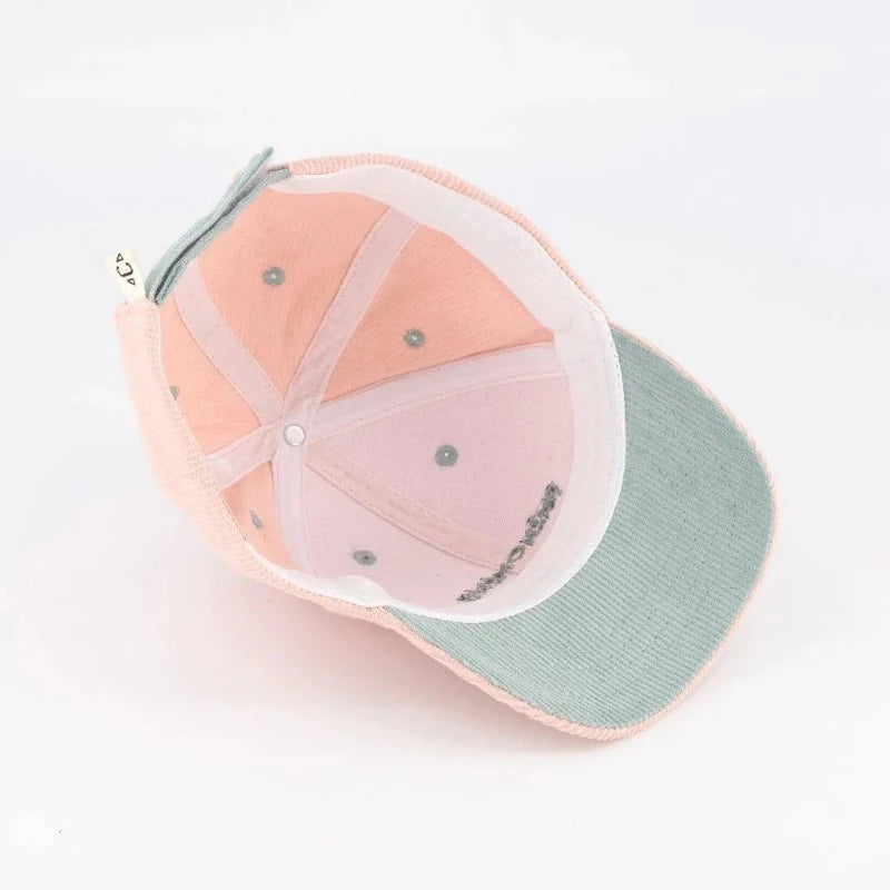 Visuel de l'intérieur de la casquette phénomène enfant. en velours côtelé. Coloris de la visière en dessous vert d'eau,