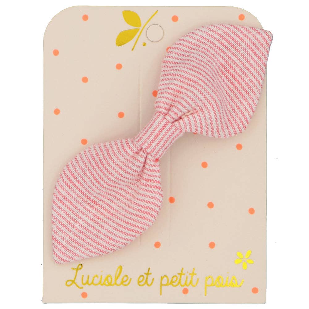 Barrette nœud lapin - Rayé rose