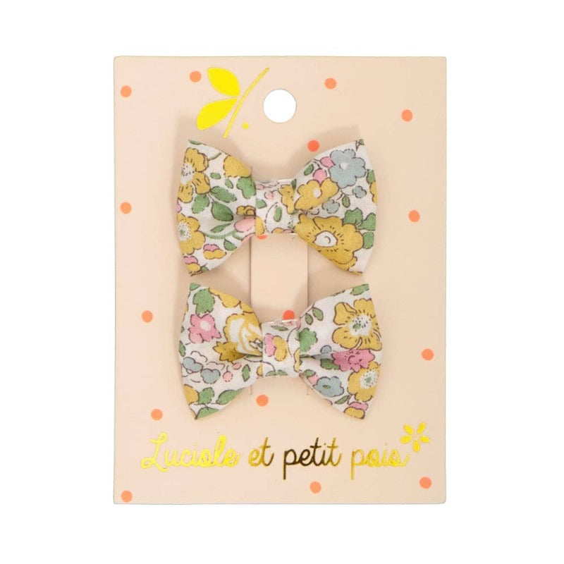 Barrettes mini papillon - Liberty Betsy ann lemon (paire)