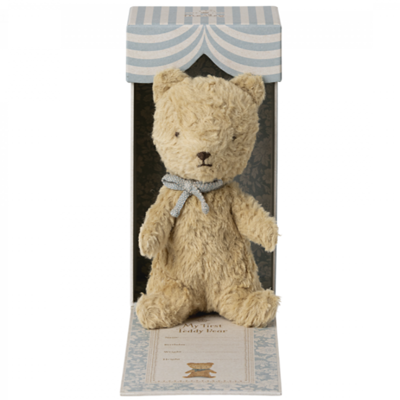 Doudou Teddy dans sa boite en carton.