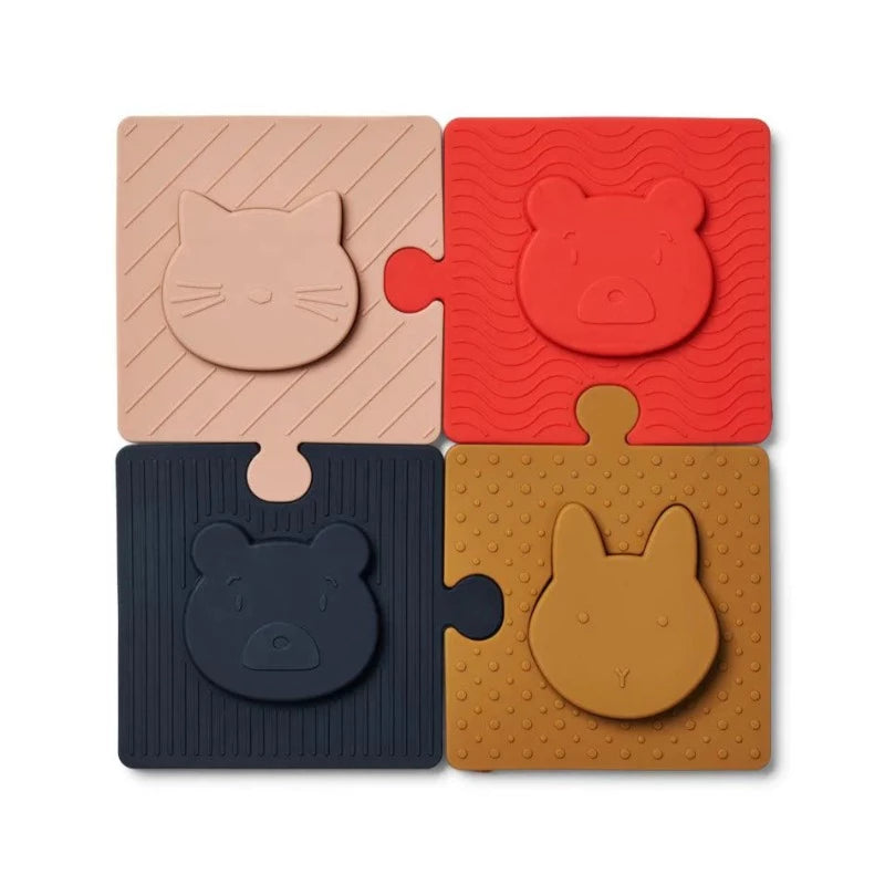 Puzzle Bodil en silicone de Liewood. Premier puzzle avec de grandes pièces à encastrer. Reconnaissance de force et de texture..