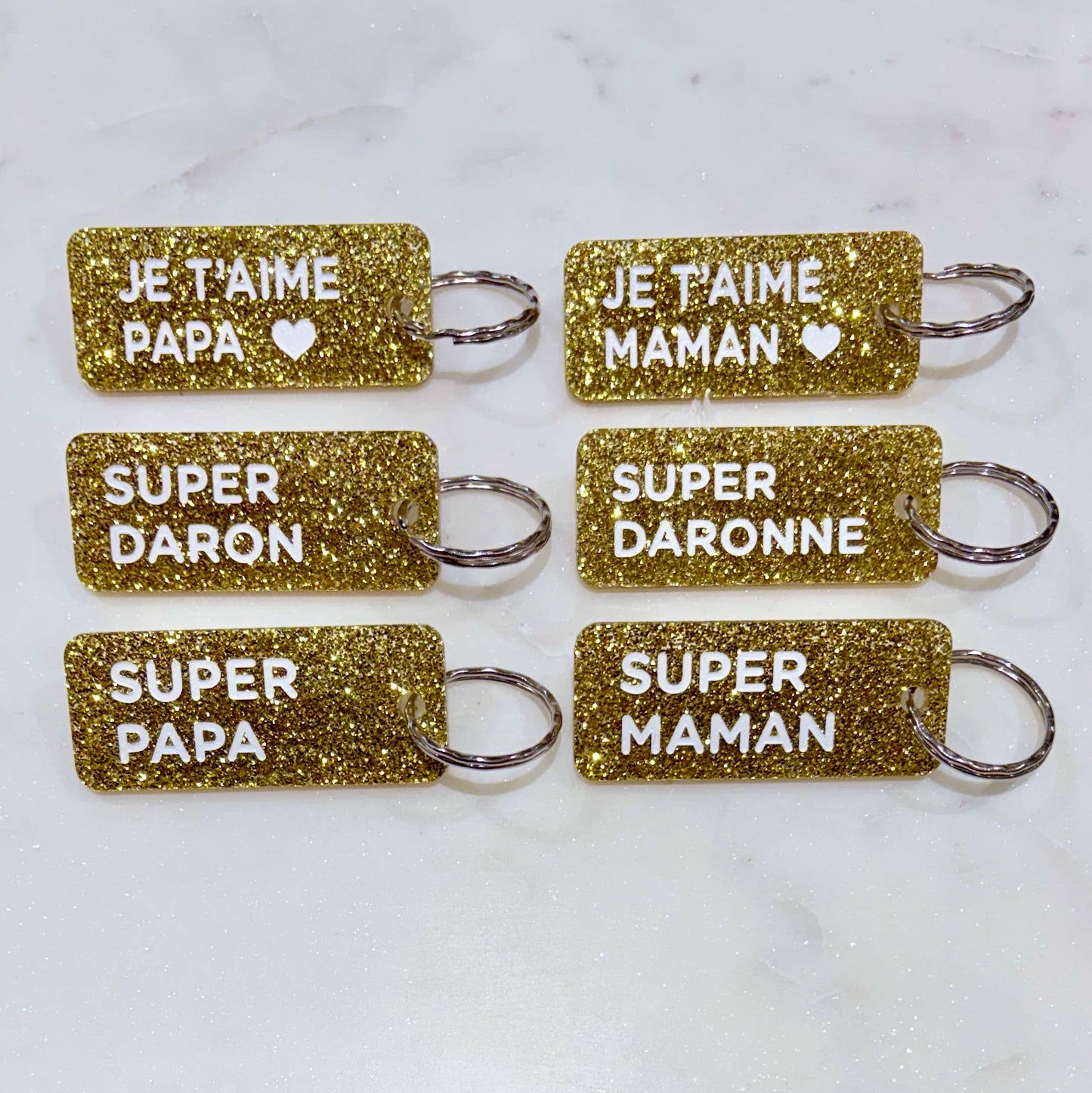 MAMAN/PAPA Porte-clés à paillettes