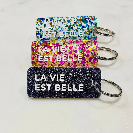 LA VIE EST BELLE Porte-clés à paillettes