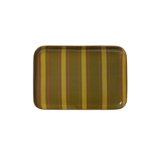 Plateau bohème médium en métal émaillé Stripes Bronze