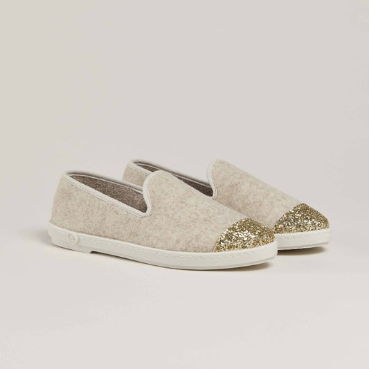 Chausson femme laine - beige paillettes