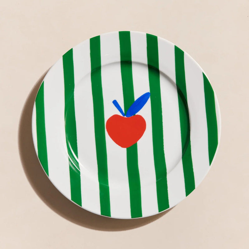 Assiette Rayures vertes en porcelaine - 26 cm