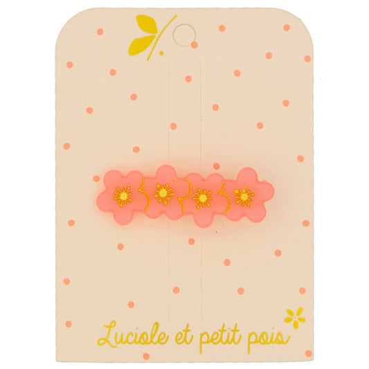 Barrette 4 fleurs de sakura - Rose fluo