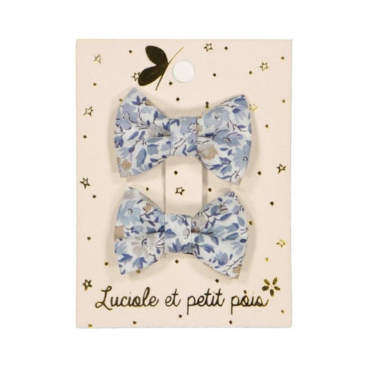 Barrettes mini papillon - Liberty Hannah rose - Bleu (paire)