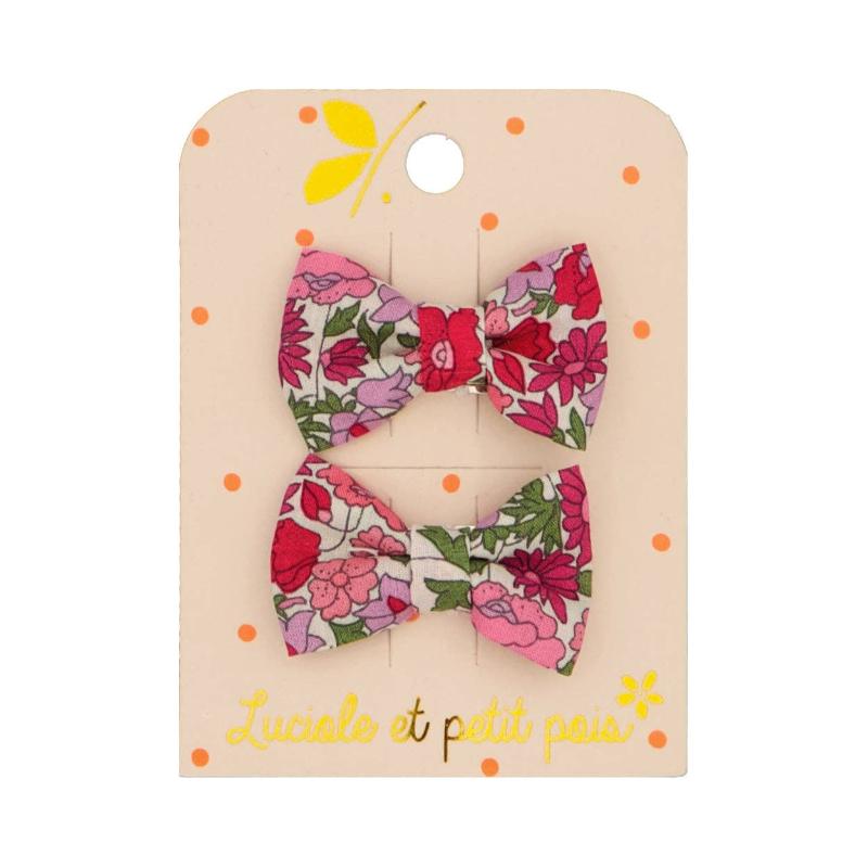 Barrettes mini papillon - Liberty Crimson pink (paire)