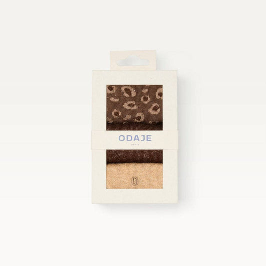 Pack de 3 Chaussettes - Fantaisie paillettes et léopard marron doré