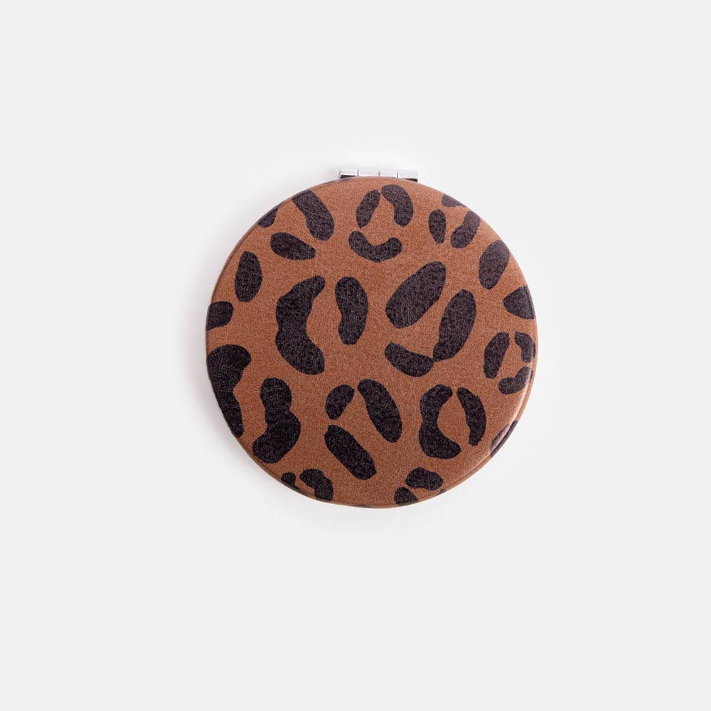 Miroir de poche rond Tan Leopard