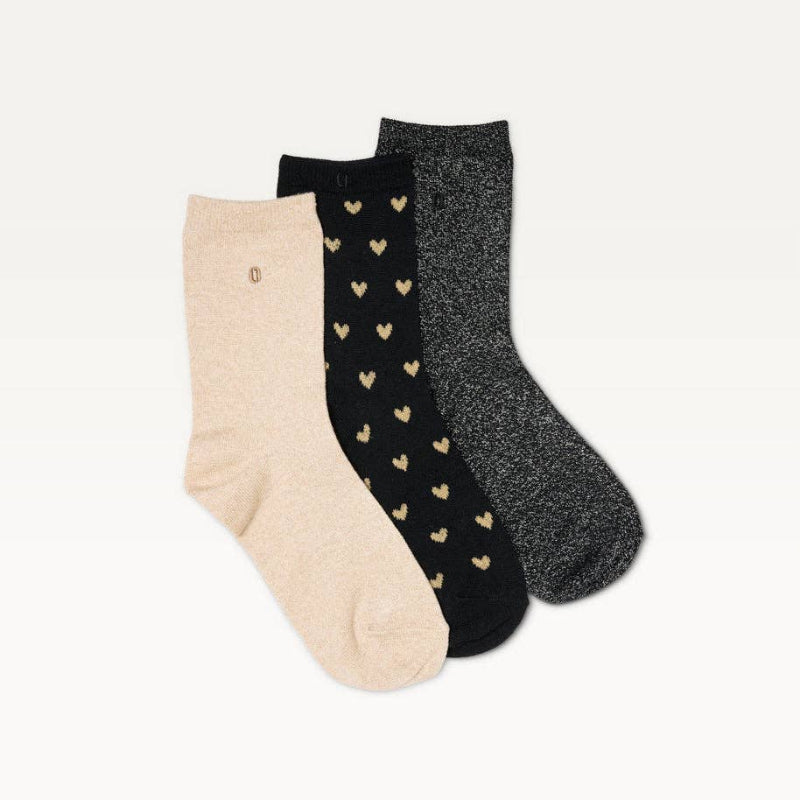 Pack de 3 Chaussettes - Fantaisie petit coeur noir doré