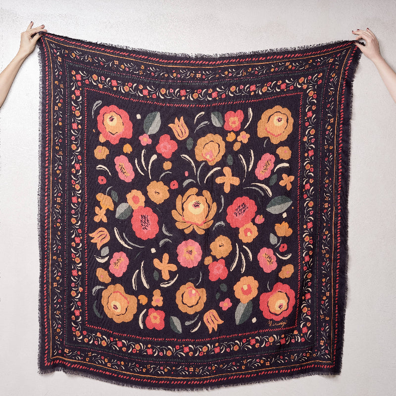 Foulard Laine et soie Balkans - Marine