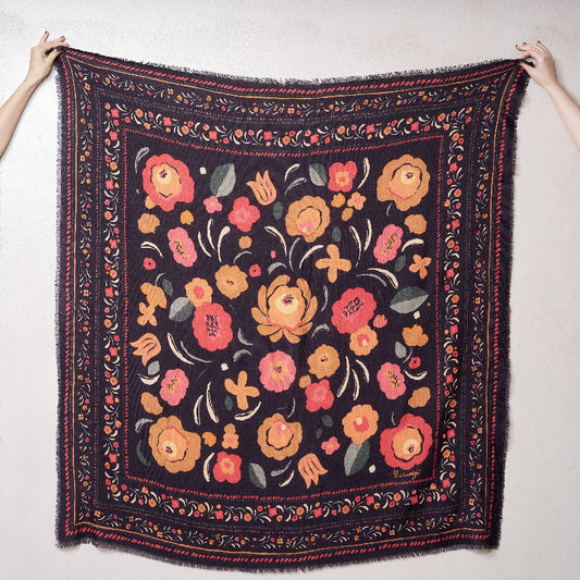 Foulard Laine et soie Balkans - Marine