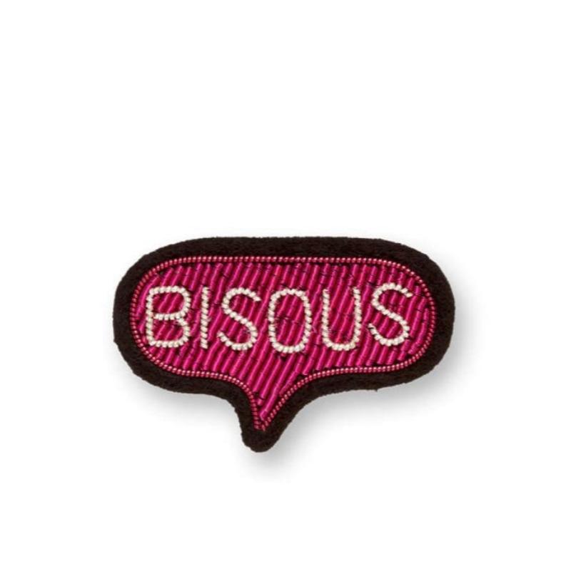 Broche brodée main - Bisous Rose