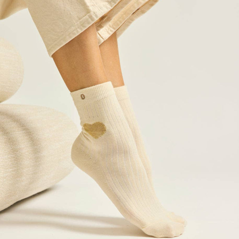 Pack de 3 Chaussettes - Fantaisie coeur marron doré écru