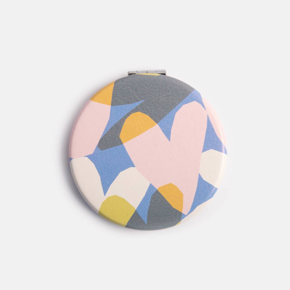 Miroir de Poche Rond Cœurs en Confettis