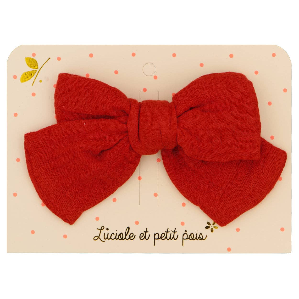 Barrette grand nœud princesse - Double gaze rouge brique