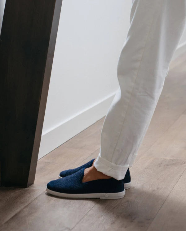 Chausson homme laine, marine bleu