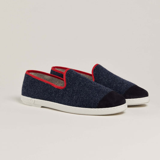 Chausson homme laine, marine rouge