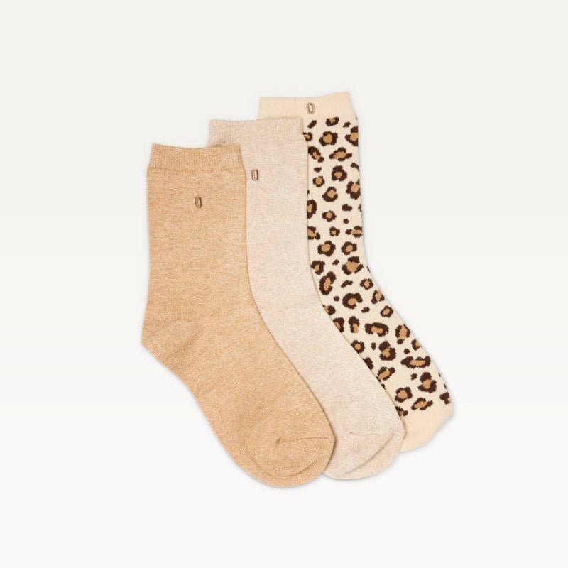 Pack de 3 Chaussettes - Fantaisie paillettes et léopard beige