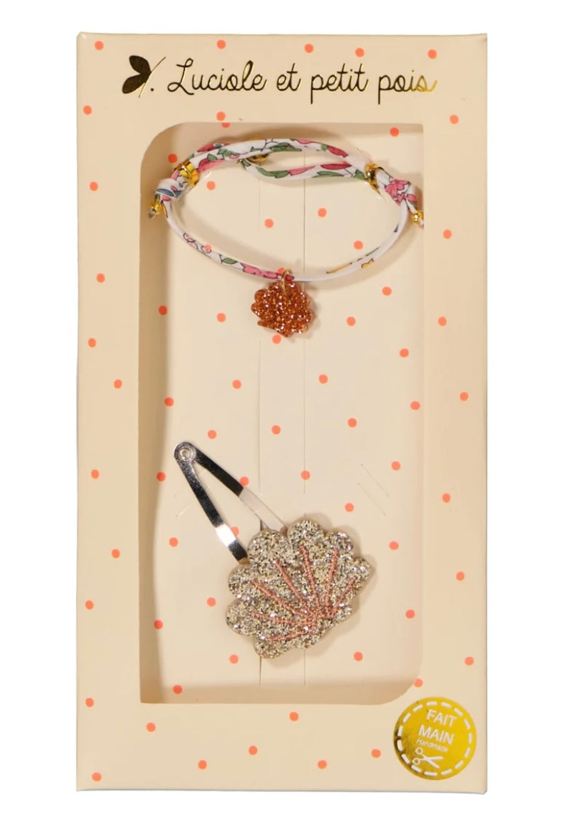 Coffret cadeau - Barrette & Bracelet - Coquillage doré & bracelet Nancy ann