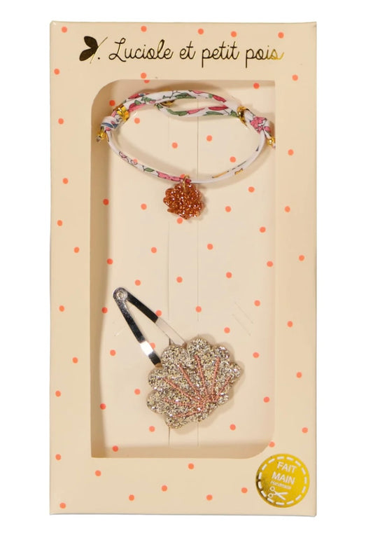 Coffret cadeau - Barrette & Bracelet - Coquillage doré & bracelet Nancy ann