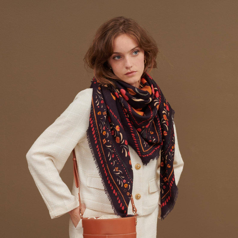 Foulard Laine et soie Balkans - Marine
