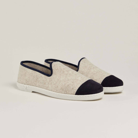 Chaussons homme laine - beige marine fabriqué artisanalement en France et assemblés en espagne