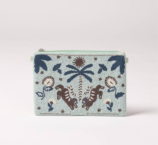 POCHETTE BRODÉE PERLES AVA BLEU ORAGE