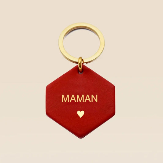 Porte-Clés en cuir Rouge - Maman♡